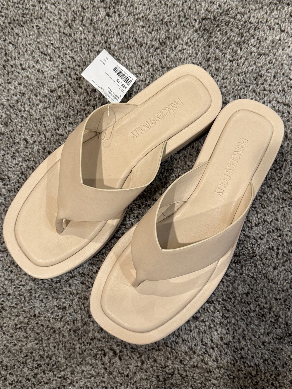 Princess Polly Cream Thong Slide Sandals